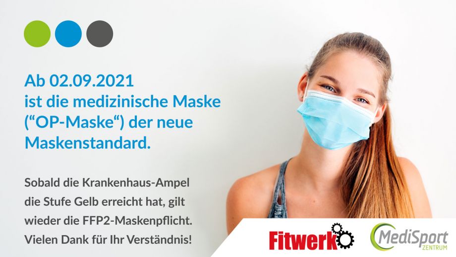 Ab 02.09.2021 ist die medizinische Maske („OP-Maske“) der neue Maskenstandard